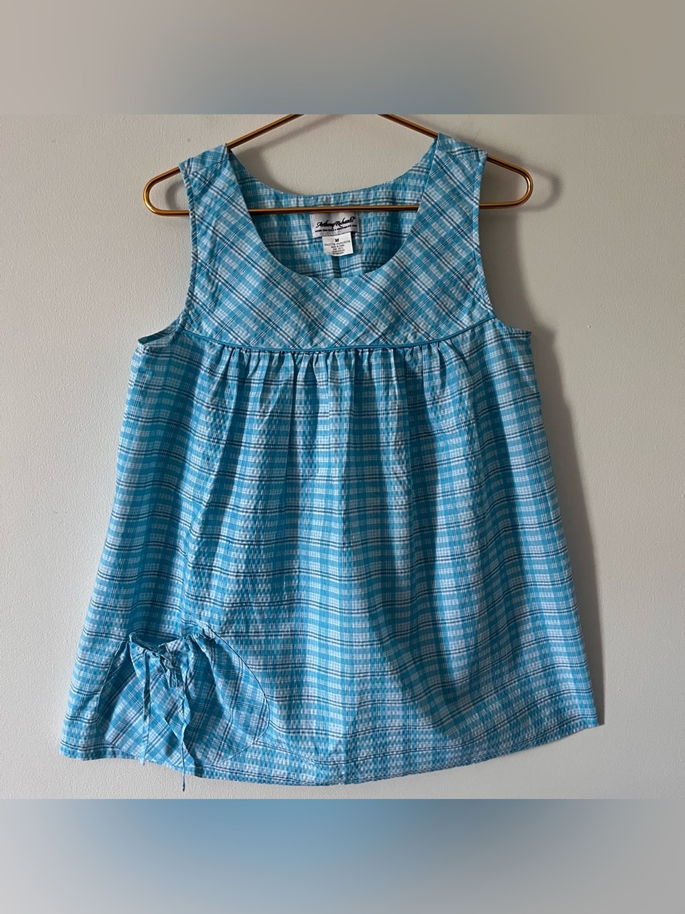 Anthony Richards Women’s Vintage Blue Plaid Sleeveless Babydoll Style Smock Med